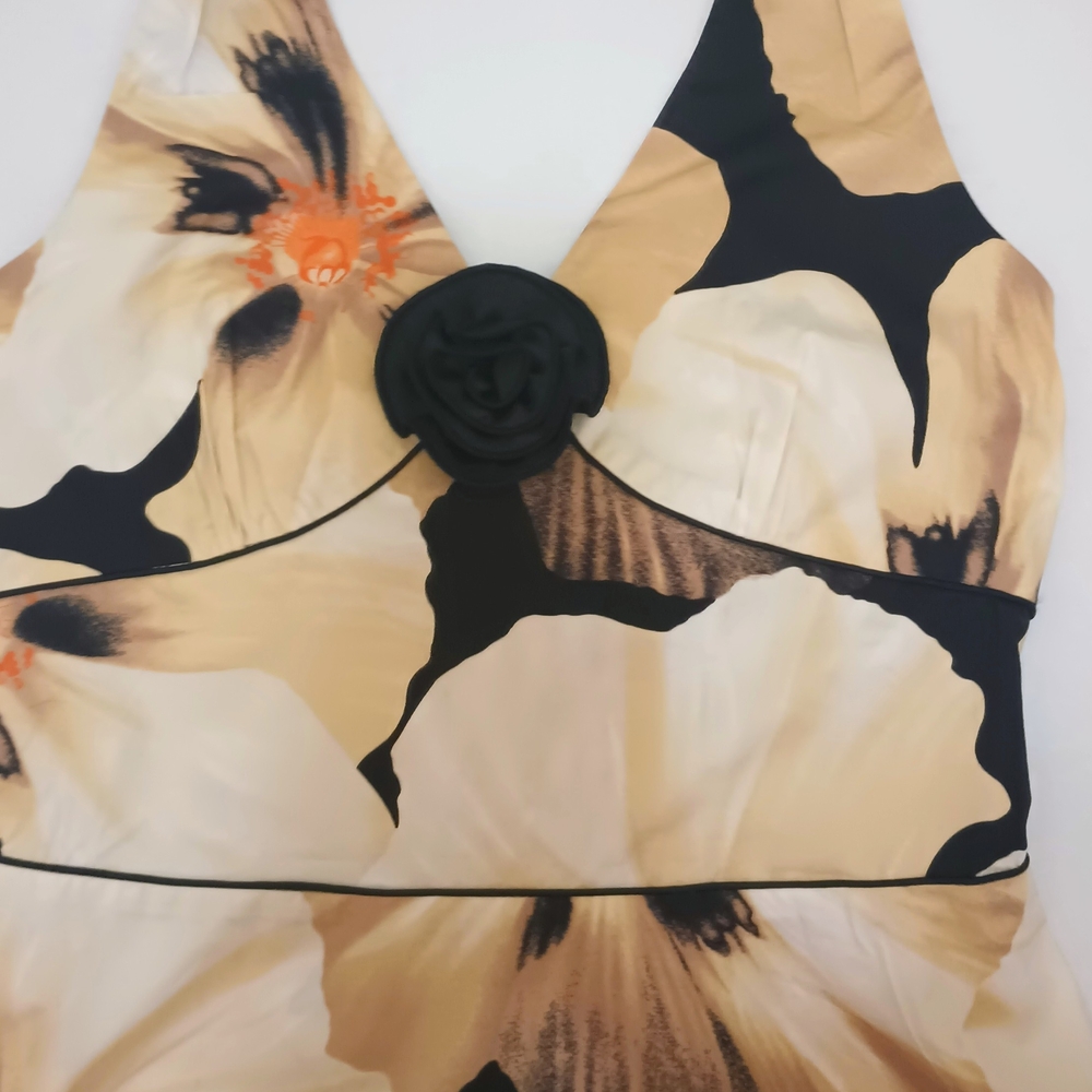Floral Halter Dress Beige/Black Size L - Picture 3 of 11